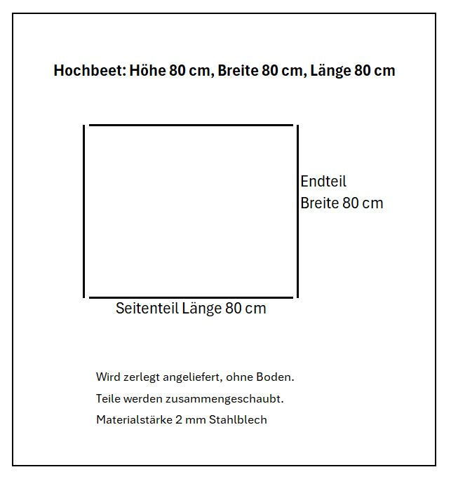 Hochbeet Metall mit Edelrost Patina - Höhe 80 cm - verschiedene Längen