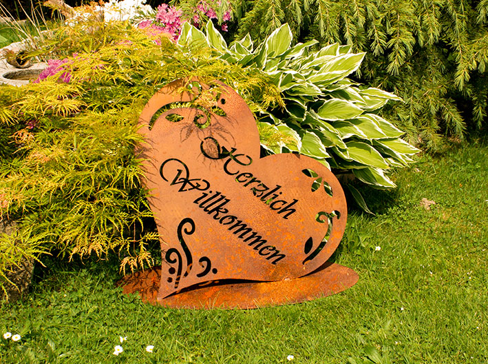 Edelrost Schild - Herzlich Willkommen - Gartendeko Willkommensdeko Rost Deko