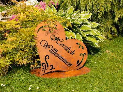 Edelrost Schild - Herzlich Willkommen - Gartendeko Willkommensdeko Rost Deko