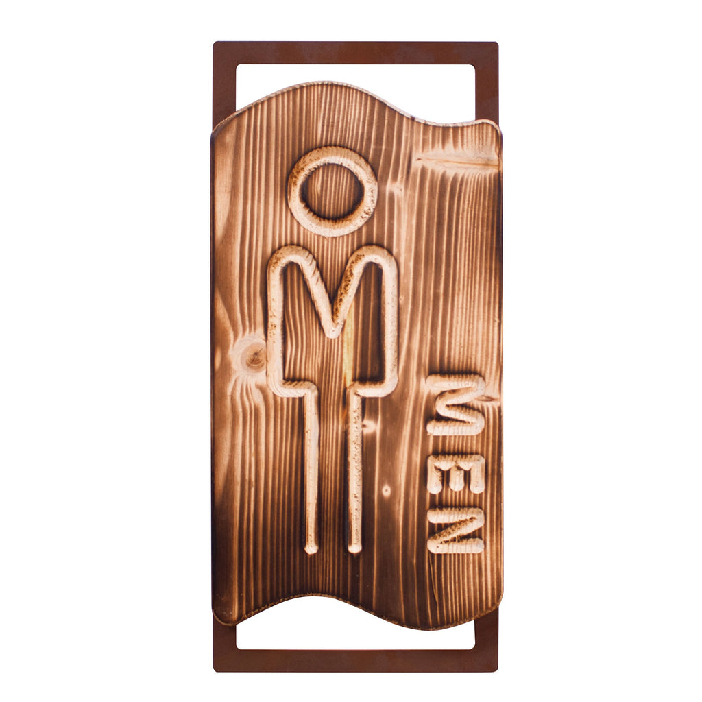 Holz WC-Schilder MEN & WOMEN Toilettenschild Naturholz auf Edelrostrahmen 2er-Set