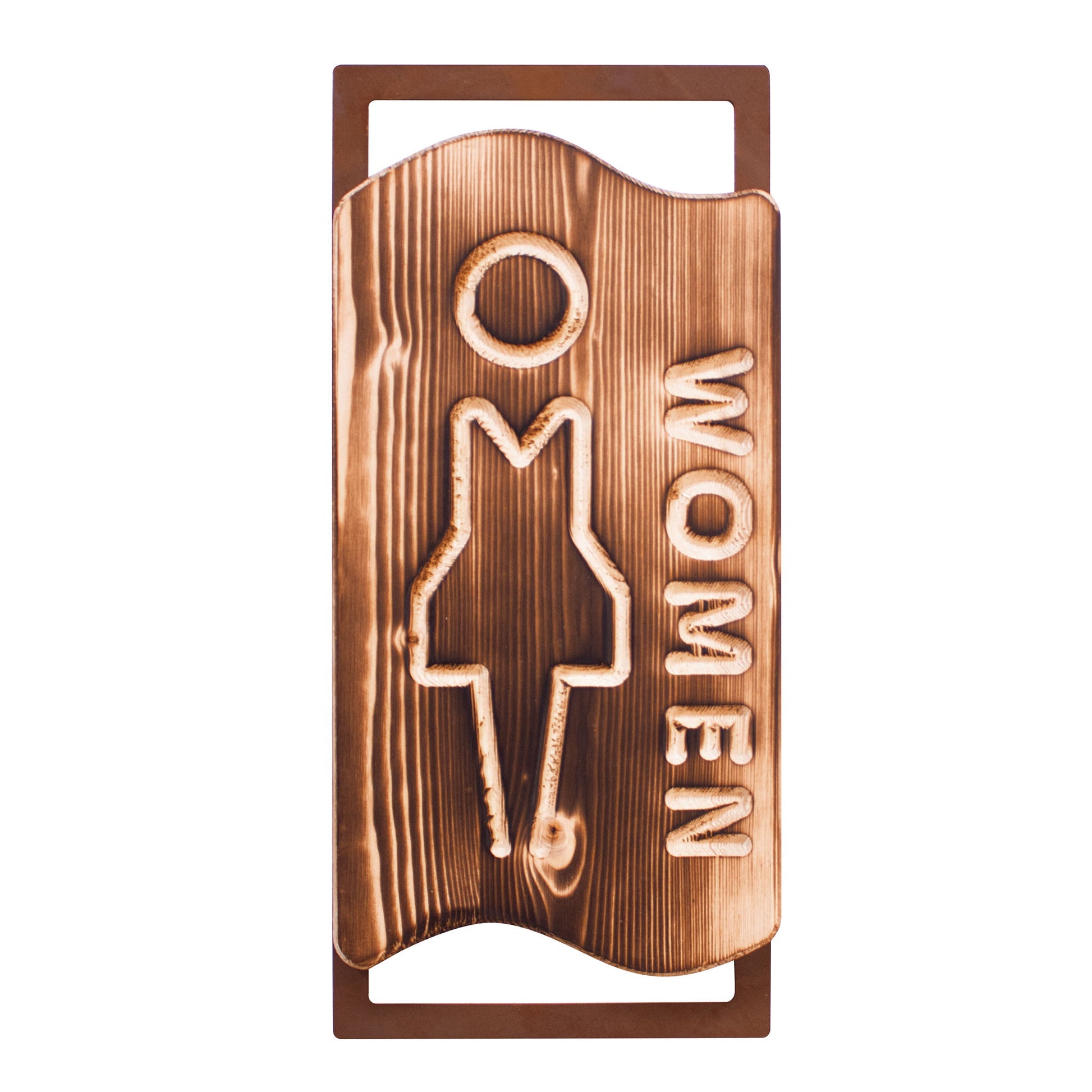 Holz WC-Schilder MEN & WOMEN Toilettenschild Naturholz auf Edelrostrahmen 2er-Set