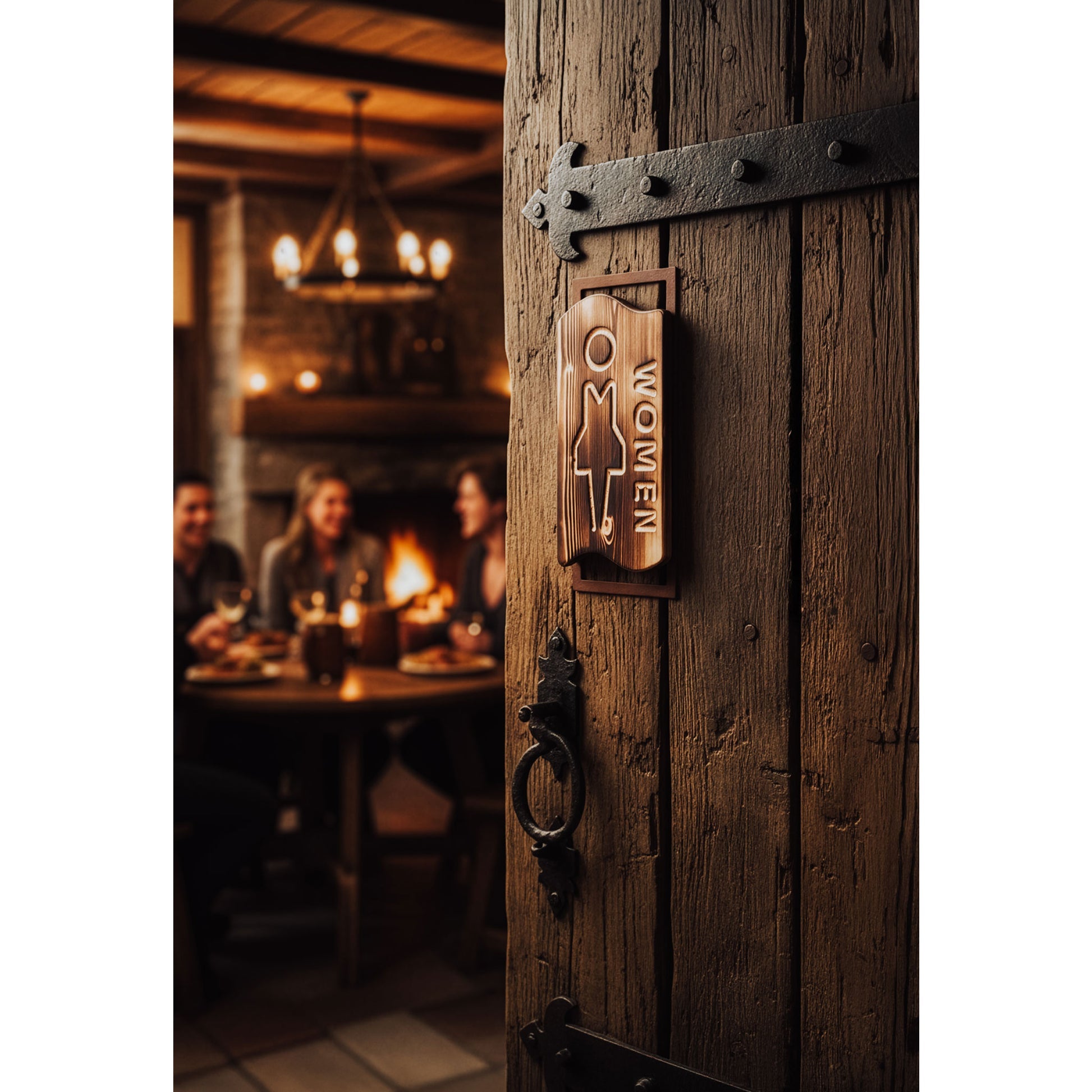 Holz WC-Schilder MEN & WOMEN Toilettenschild Naturholz auf Edelrostrahmen 2er-Set