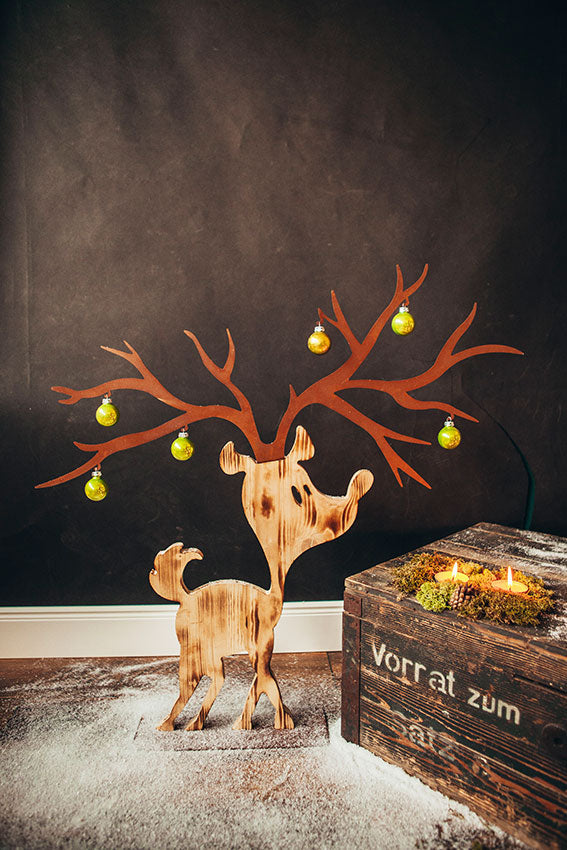 Elch Holz-Metall "HOLZELCH - HARALD" Süßer Elch in Holz-Rost Kombination