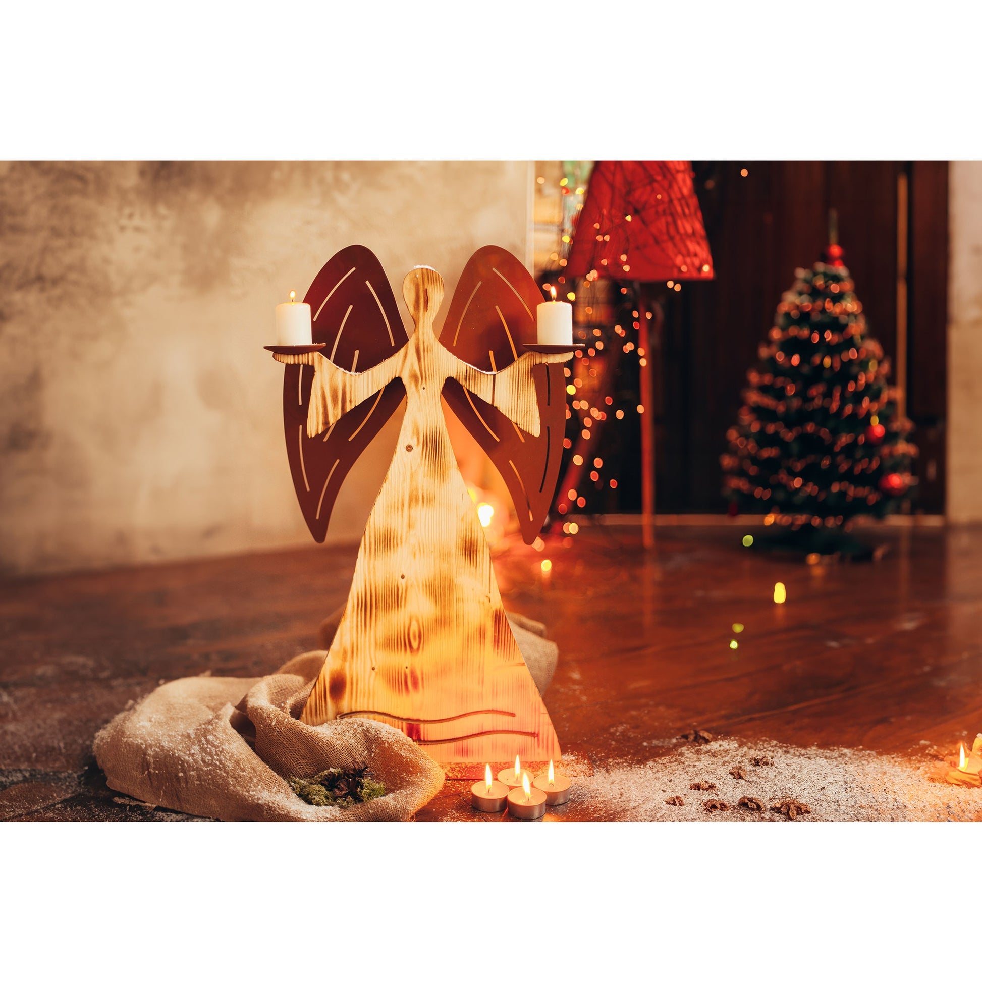 "Holzengel - Frida als Kerzenhalter" Kerzenständer Engel Holz-Rost Kombination