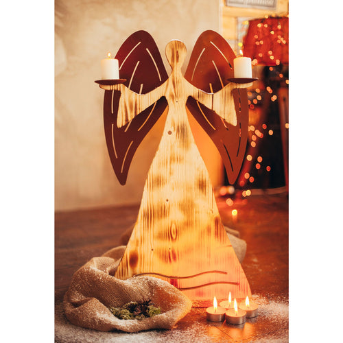 "Holzengel - Frida als Kerzenhalter" Kerzenständer Engel Holz-Rost Kombination