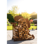 Holzlege Feuerwehrmann Edelrost Kompakte Holzaufbewahrung Kaminholzregal