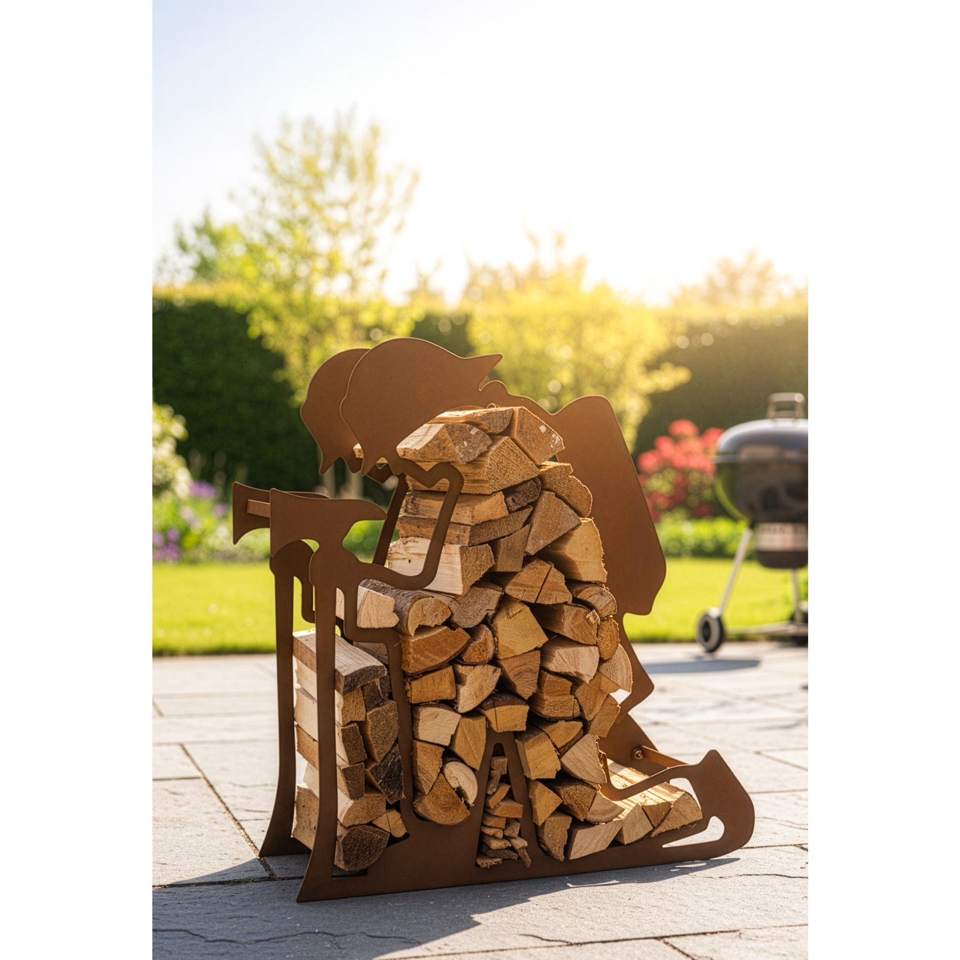 Holzlege Feuerwehrmann Edelrost Kompakte Holzaufbewahrung Kaminholzregal