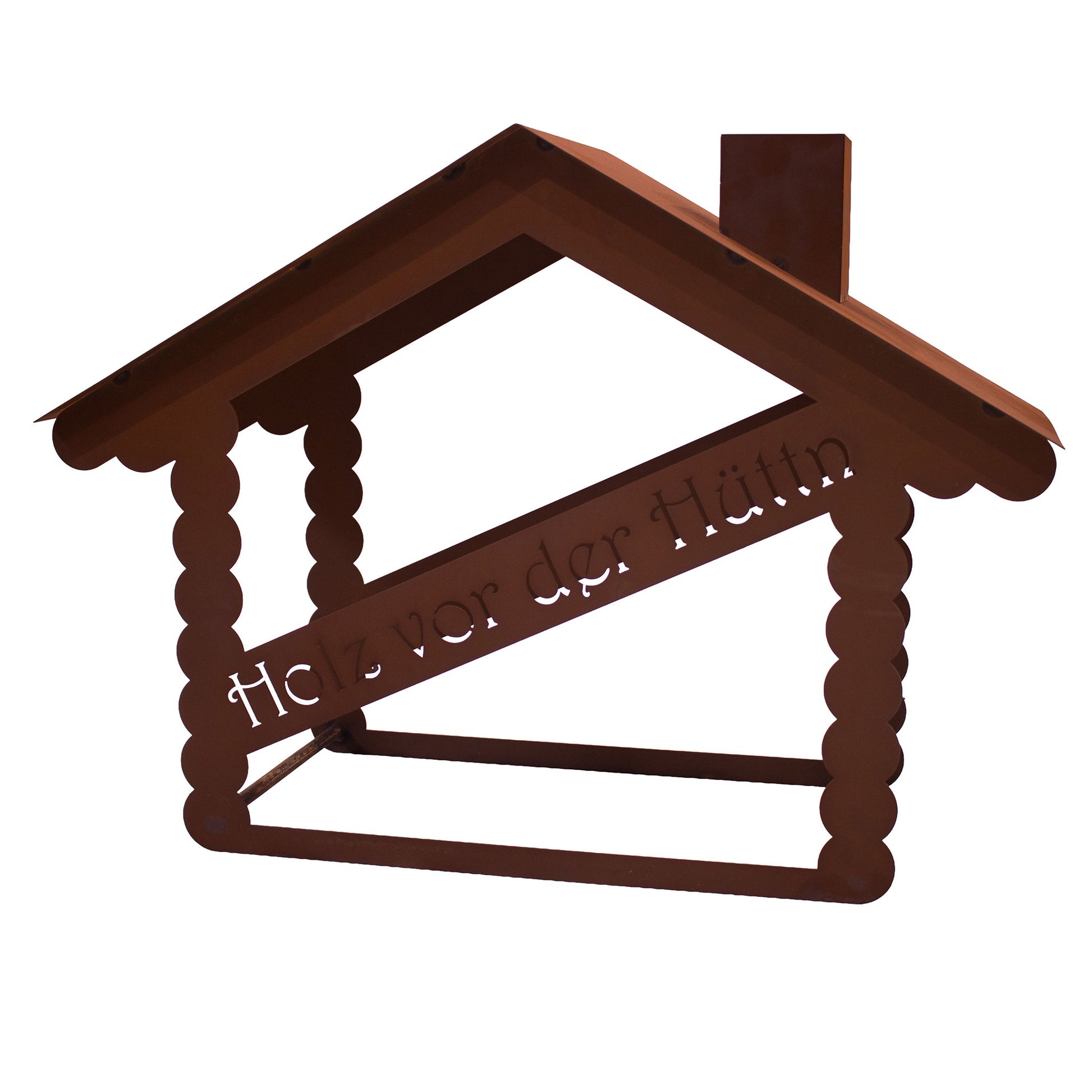 Holzlege Holz vor der Hüttn Edelrost, Dekorative Holzaufbewahrung im Hüttenstil