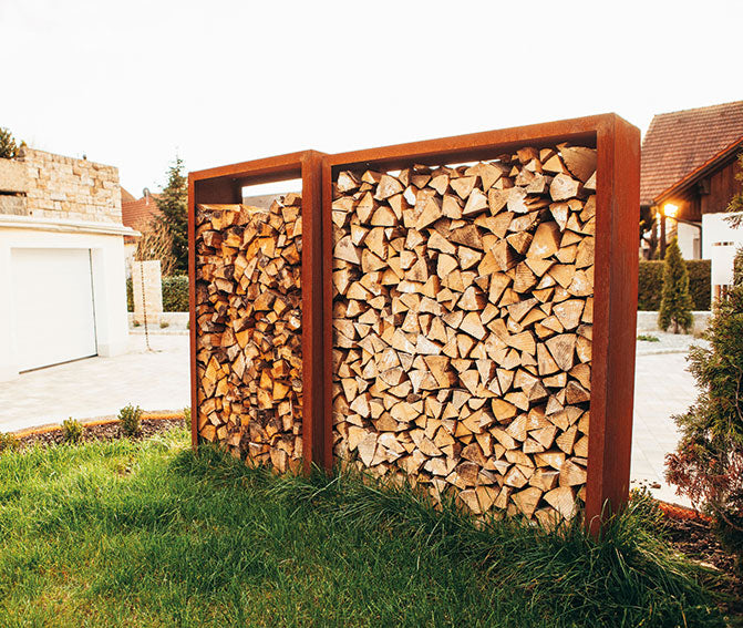 Holzlege Metall - Quadrat & Rechteck - Edelrost Rustikale Holzaufbewahrung