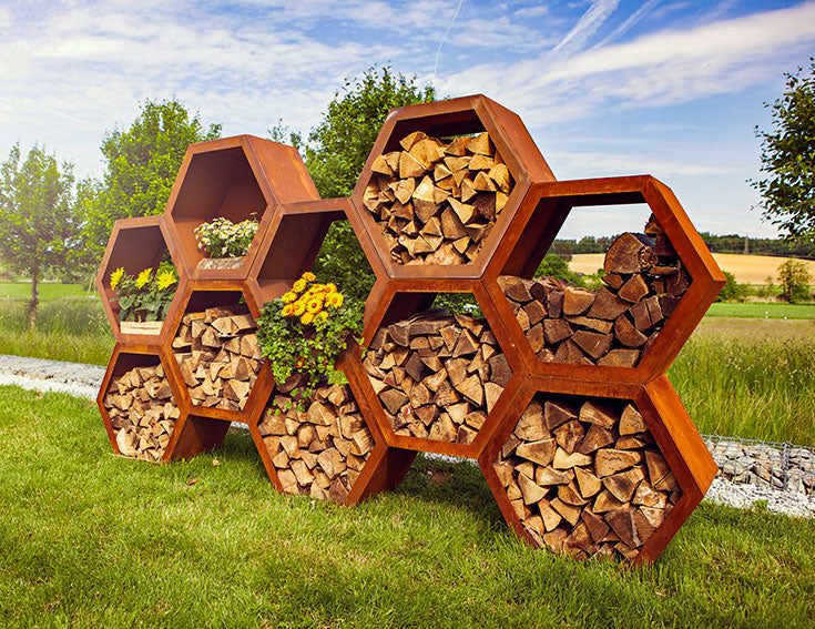 Holzlege - 6-Eckig Kaminholzregal Metall Individuelles Holzlager Edelrost