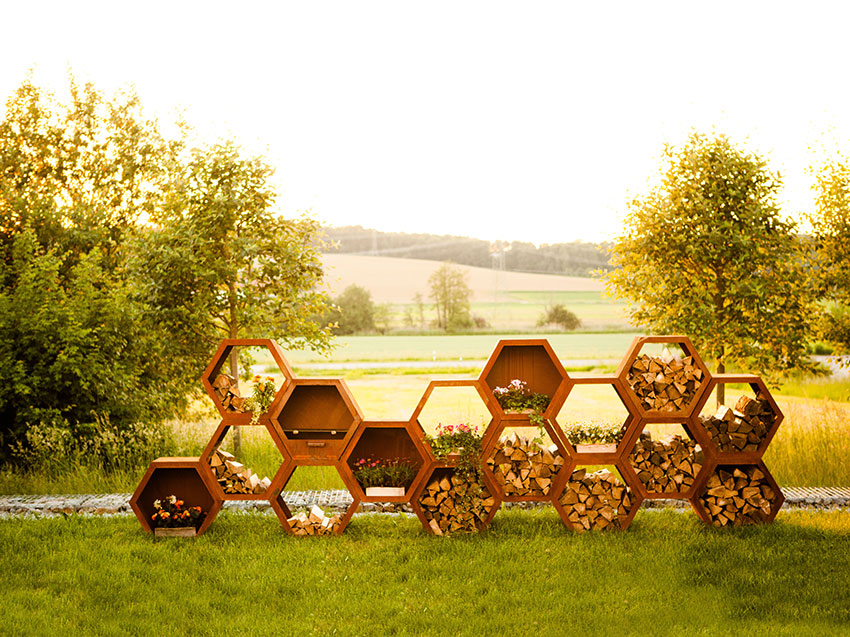 Holzlege - 6-Eckig Kaminholzregal Metall Individuelles Holzlager Edelrost