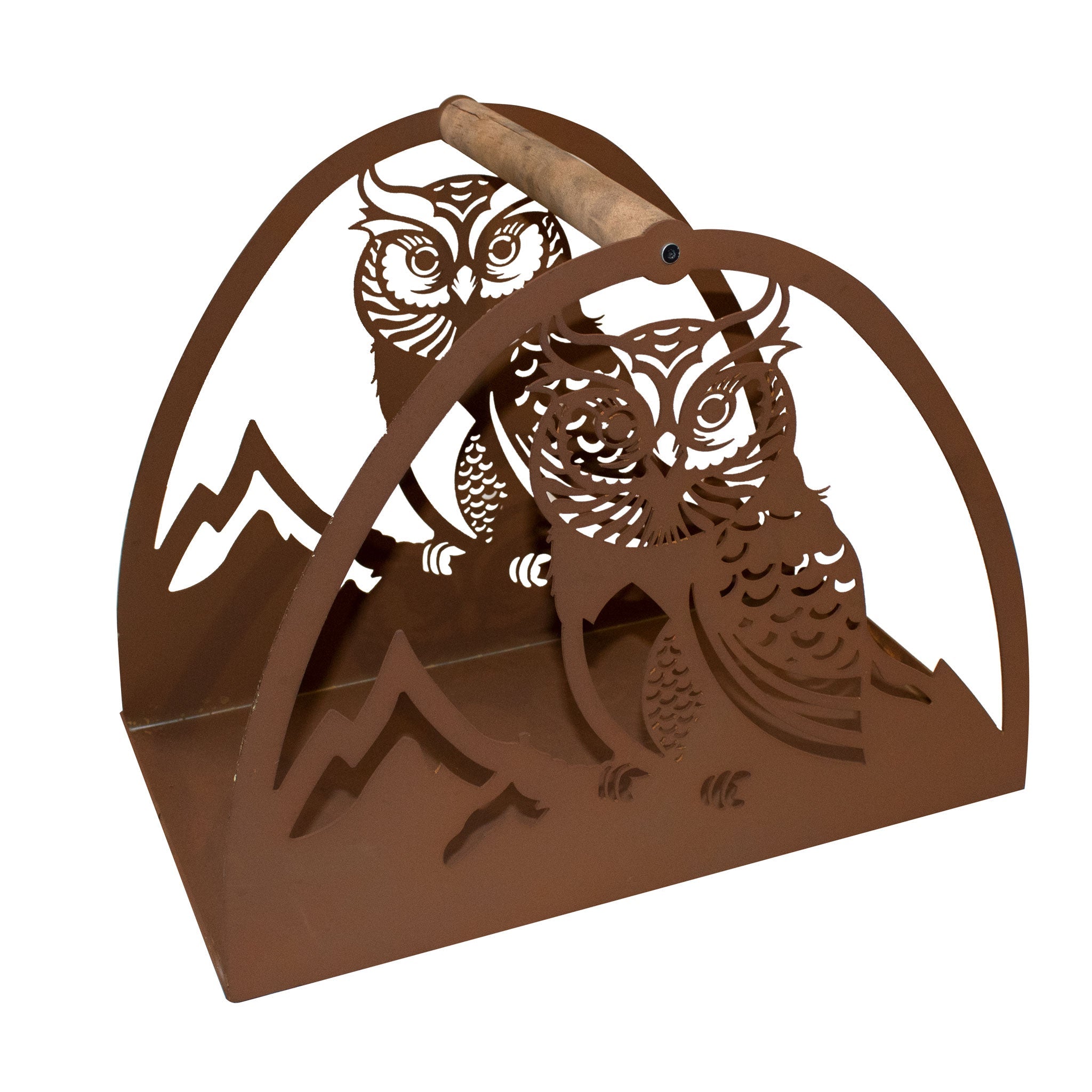 Holztrage Edelrost Eule - Kaminholzkorb Metall Rustikale Holzaufbewahrung