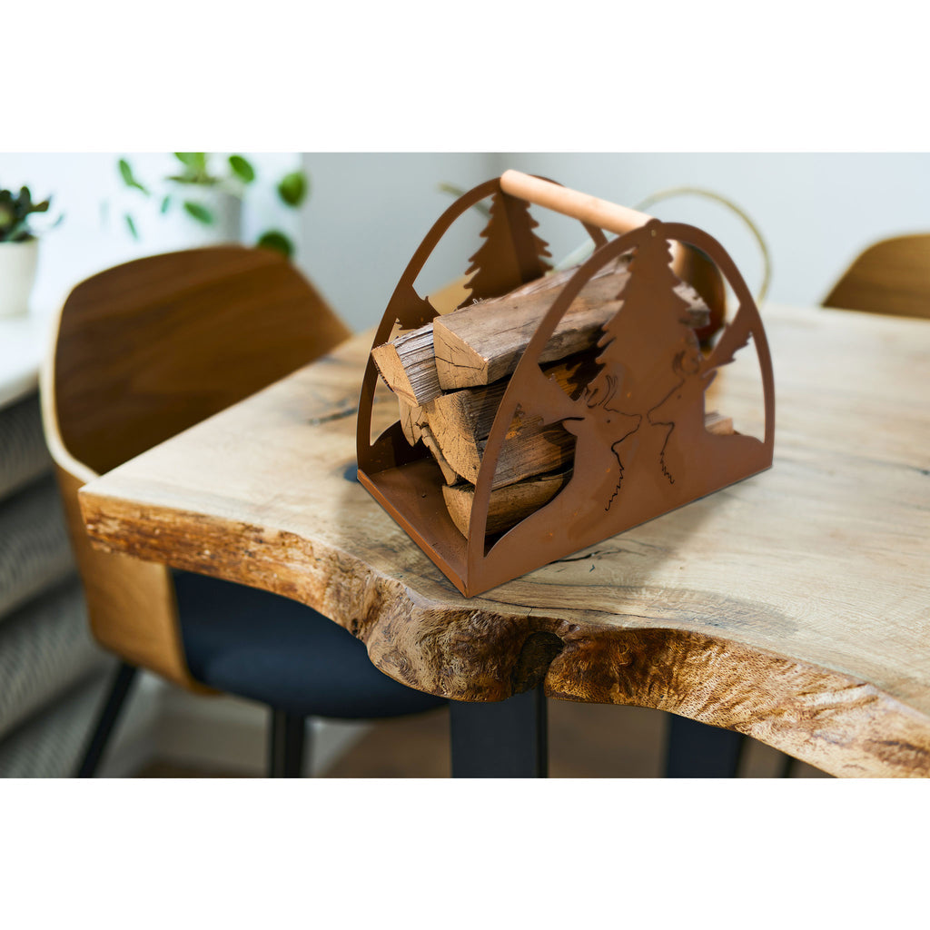 Holztrage Edelrost Hirsch - Kaminholzkorb Metall Edle Holzaufbewahrung