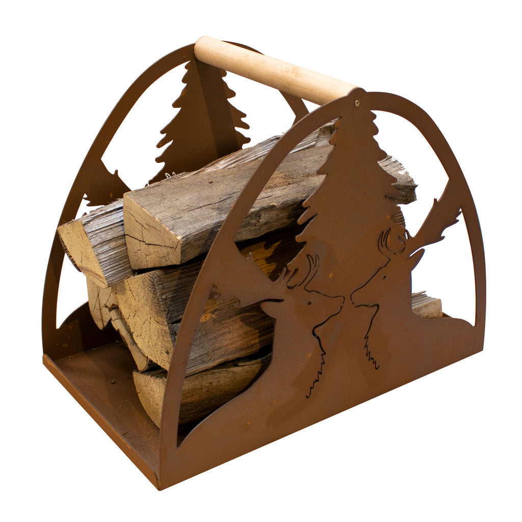 Holztrage Edelrost Hirsch - Kaminholzkorb Metall Edle Holzaufbewahrung