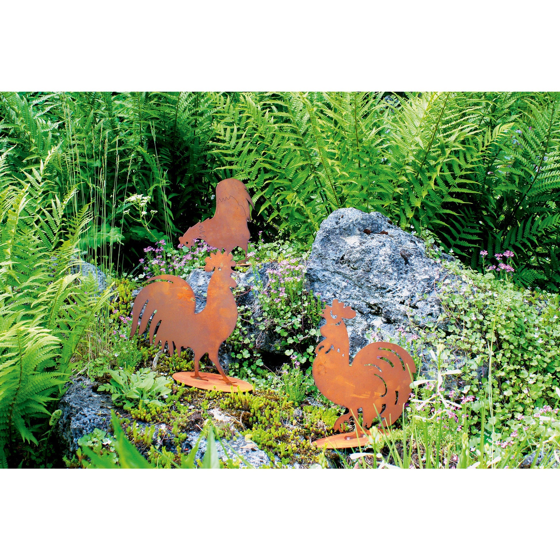 Tierfigur Metall - Henne pickend - Gartenfigur Edelrost Deko Landhaus