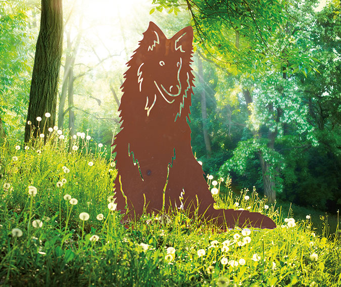 Tierfigur Metall - Hund Lassy - Edelrost Skulptur Collie für Hundefans