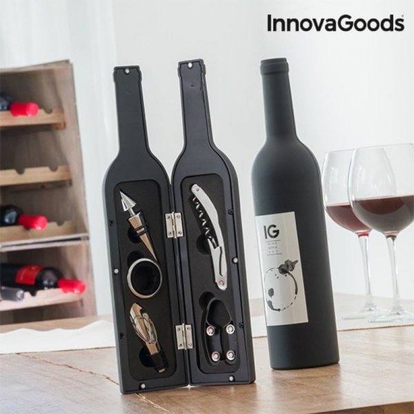Wein Zubehör Set - Weinflaschenoptik 5-teilig, Dekorative Geschenkidee