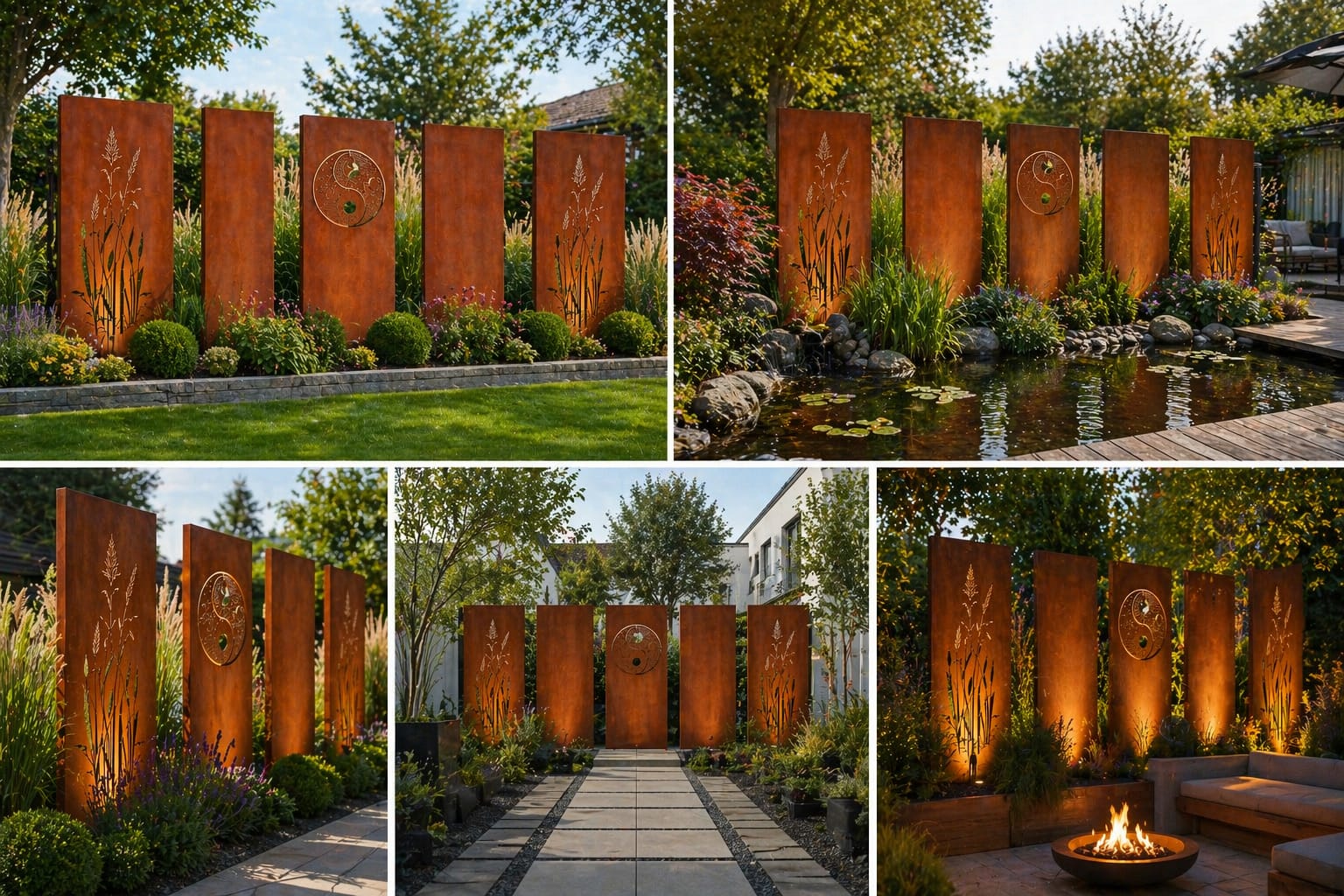 Sichtschutzwand Edelrost 5er Set China & Yin Yang - Kombination mit 100 € Rabatt