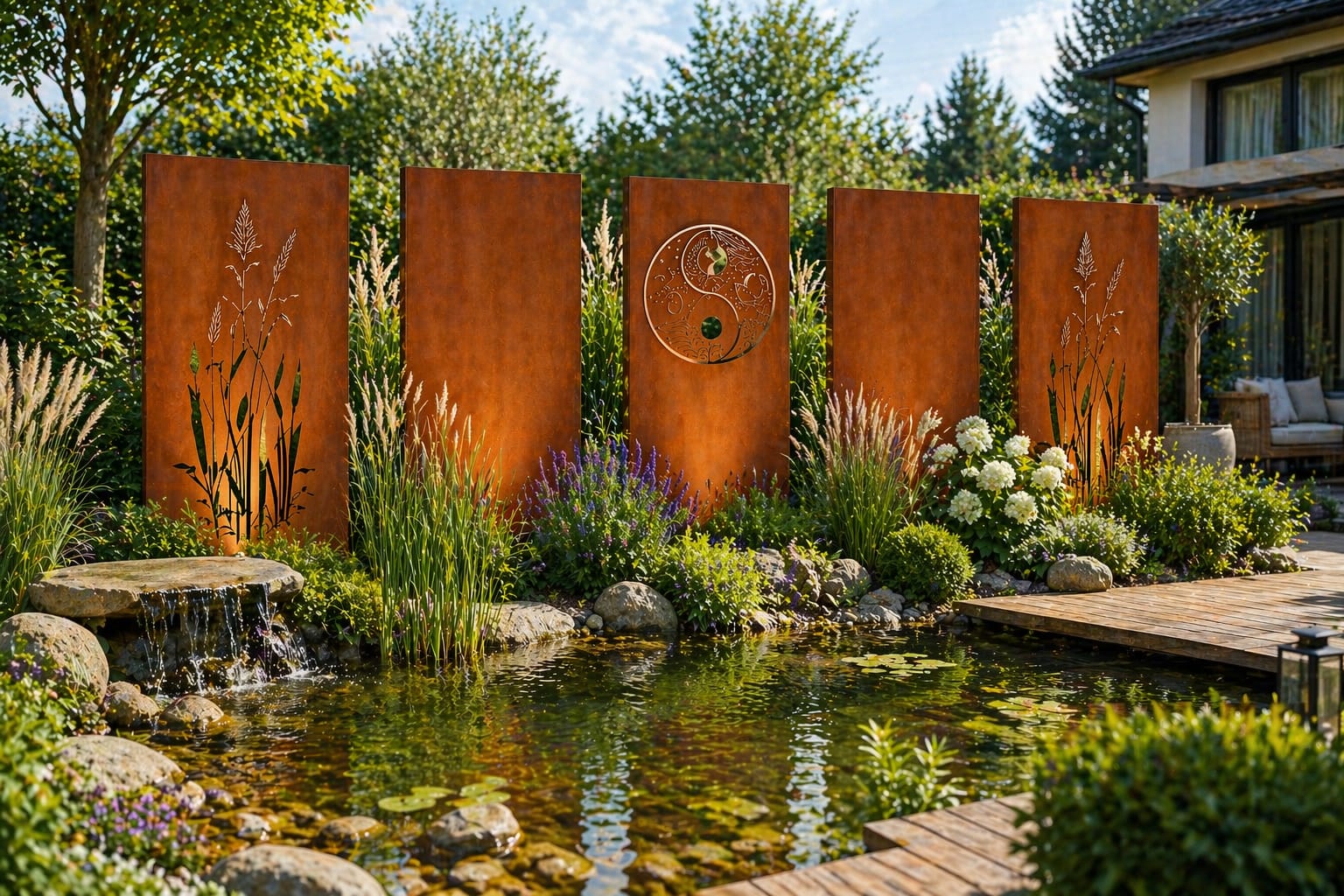 Edelrost Sichtschutzwand im Garten