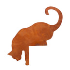 Tierfigur Metall - Kantenhocker Katze angelnd - Edelrost Katzenfigur Gartenfigur