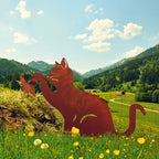 Tierfigur Metall - Katze fängt Schmetterling - Edelrost Katzenfigur Rost Deko Katze