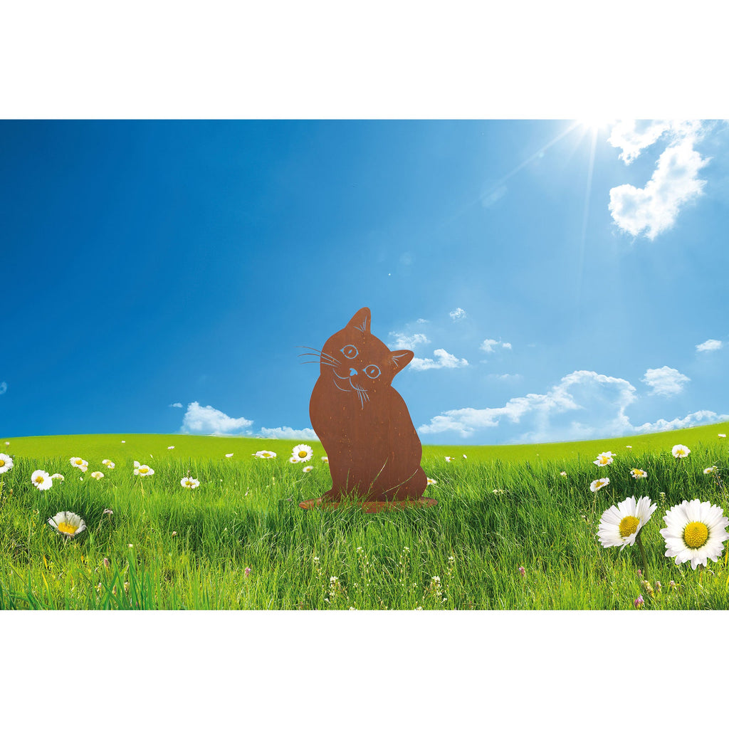 Tierfigur Metall - Katze Elegant 1 - Edelrost Katzenfigur auf Platte, Deko Rost