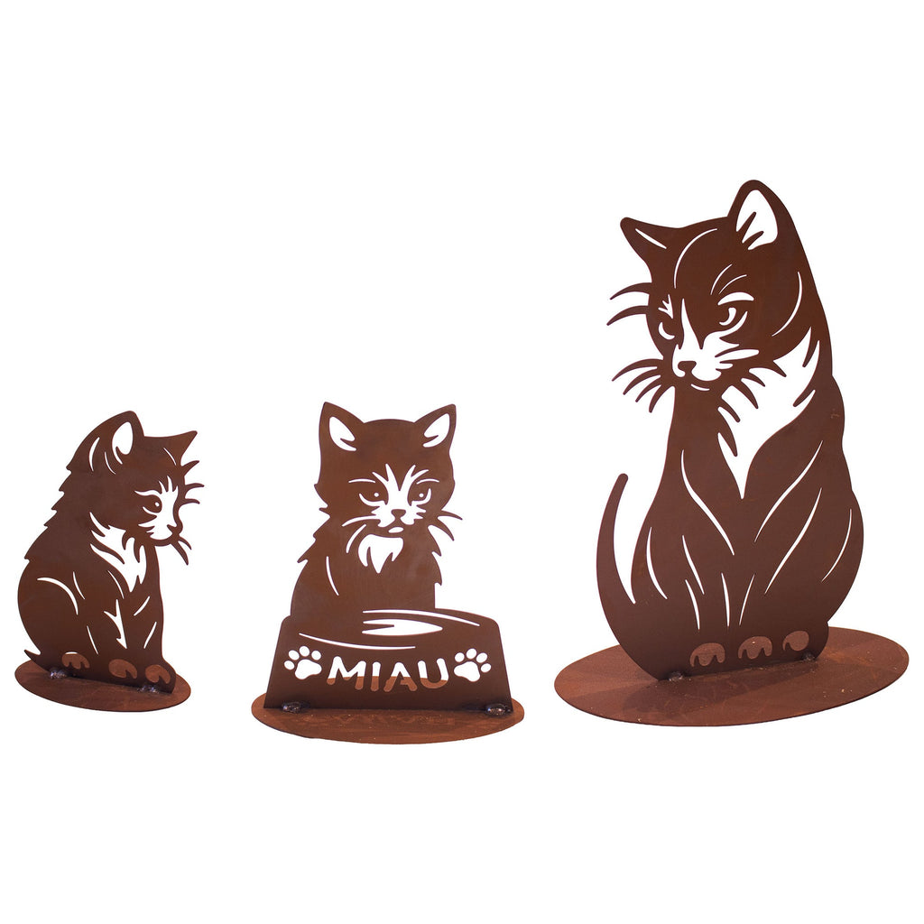 Katzenfamilie – liebevolles Edelrost-Katzen-Set aus Metall (3er-Set)