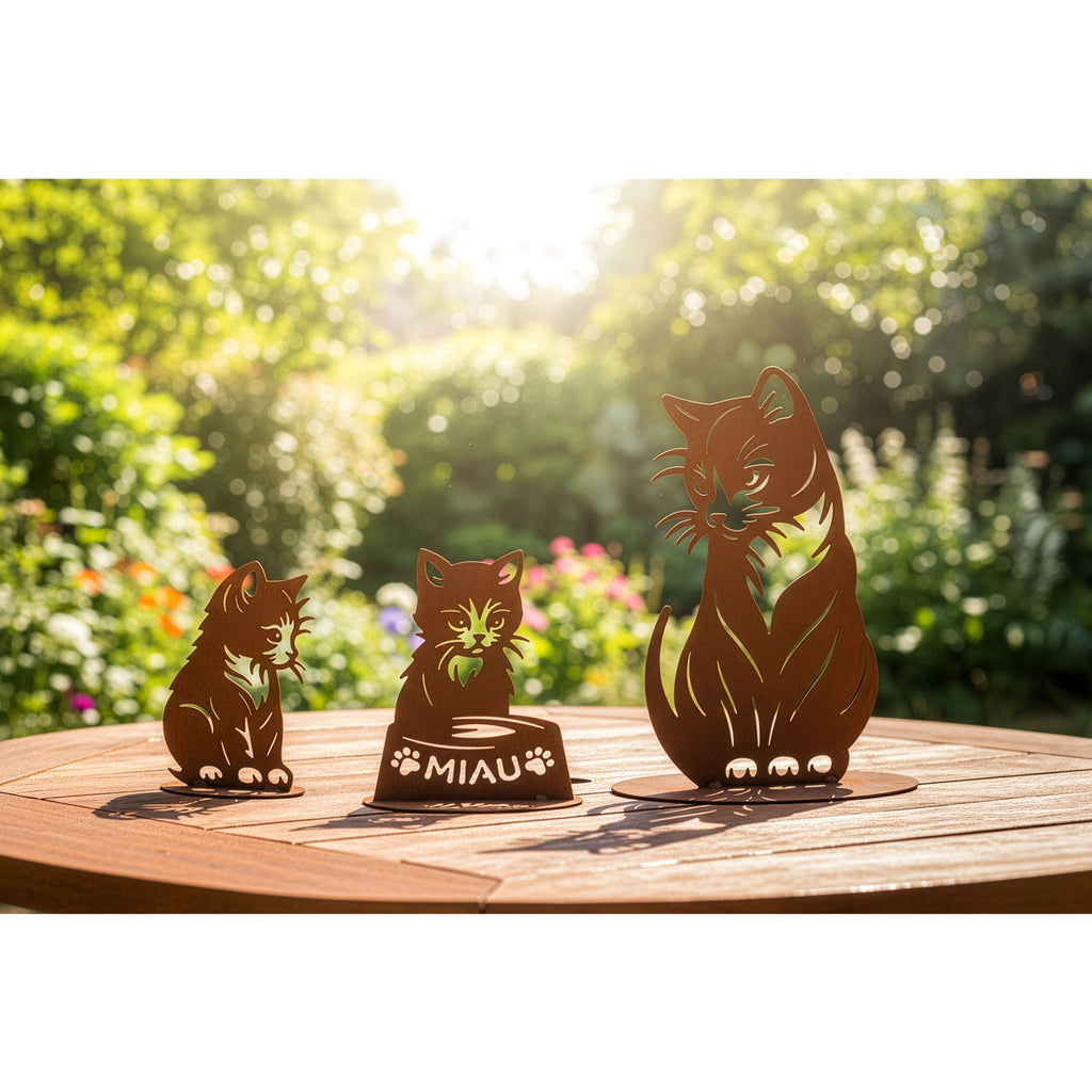 Katzenfamilie – liebevolles Edelrost-Katzen-Set aus Metall (3er-Set)