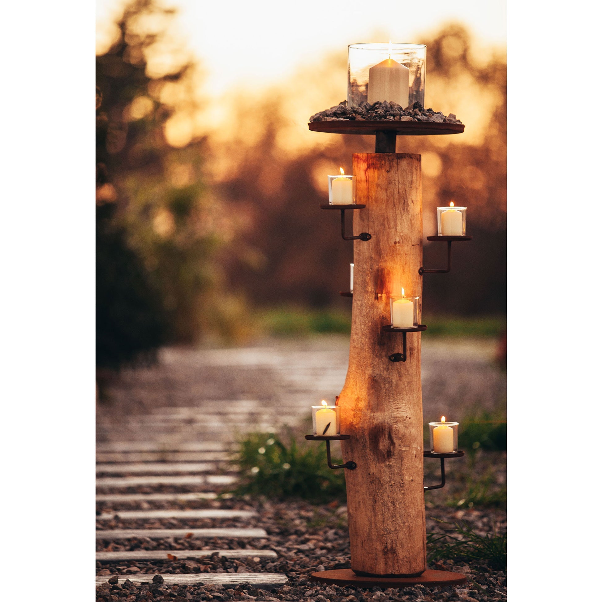 Kerzenhalter - Natur Kerzenständer aus Holz rund, Kerzenhalter Akazienholz