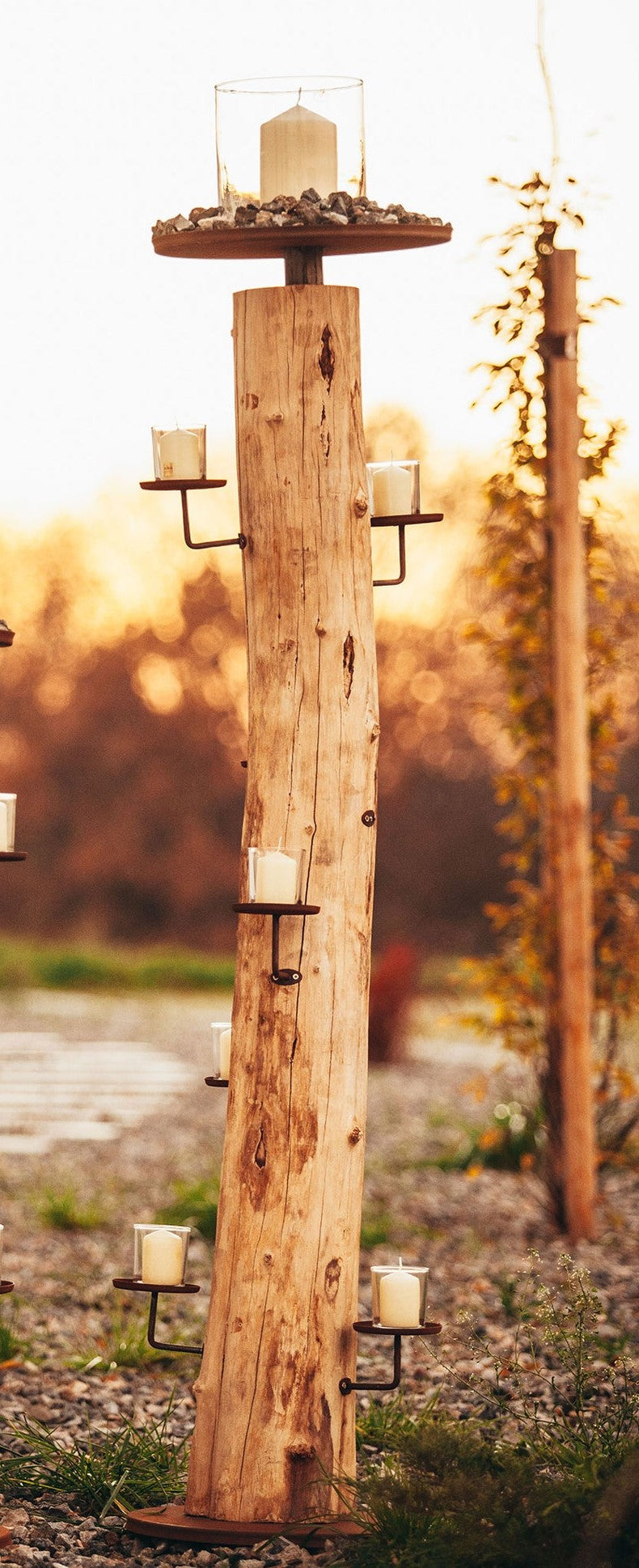 Kerzenhalter - Natur Kerzenständer aus Holz rund, Kerzenhalter Akazienholz
