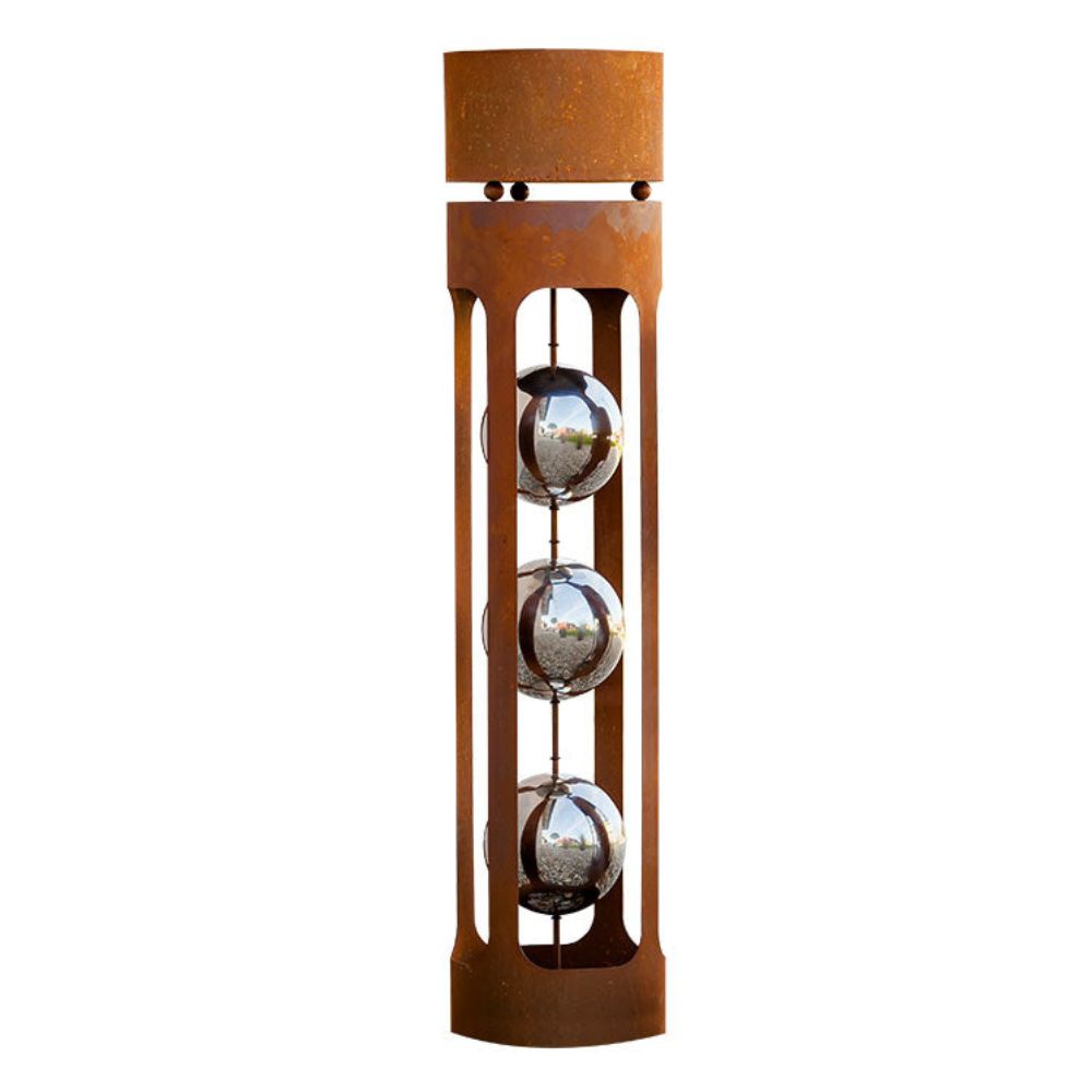 Rostsäule Kugelsäule im Edelrost Design Inkl. Edelstahlkugeln und Blumentrog