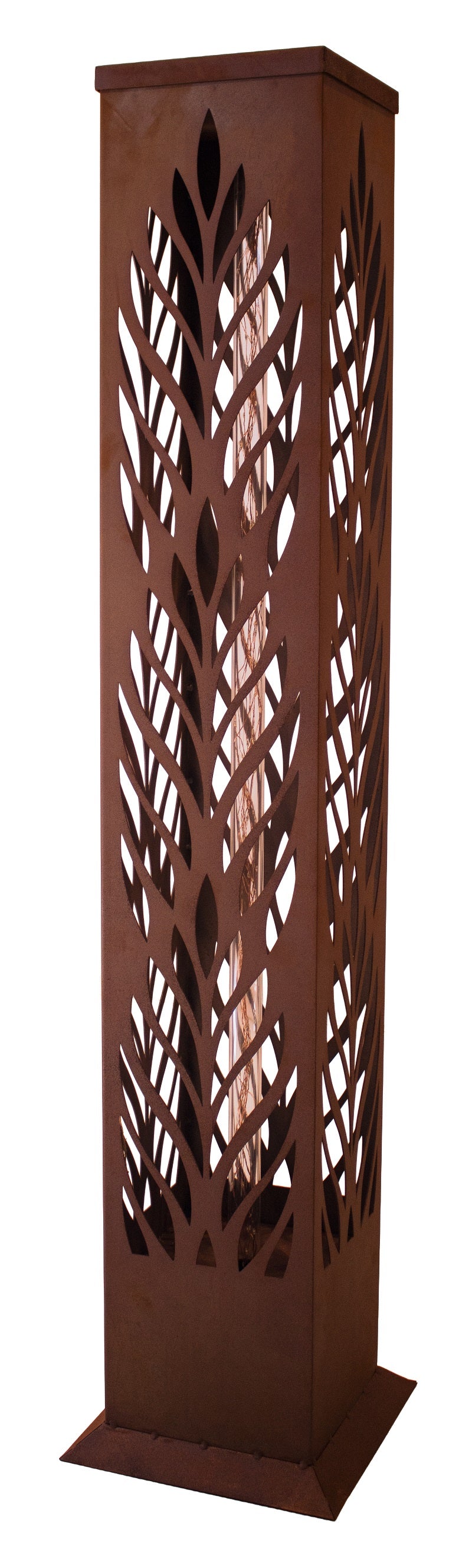 Leuchtsäule Blätter aus Edelrost mit LED-Solarbeleuchtung H:124 cm Pflanzsäule