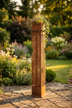 Leuchtsäule Orbita aus Edelrost mit Solar-LEDs Höhe 124 cm, Pflanzsäule