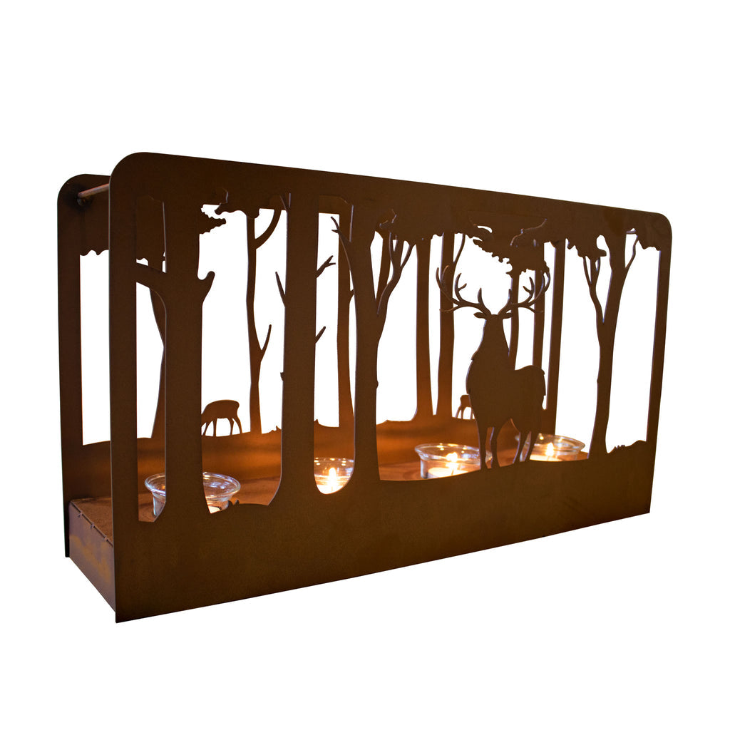 Edelrost "LICHTERKASTEN - WALD" Adventskranz mit Waldmotiv