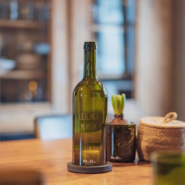 WINDLICHT >> LIEBLINGSMENSCH  << Design Deko aus Upcycling-Weinflasche