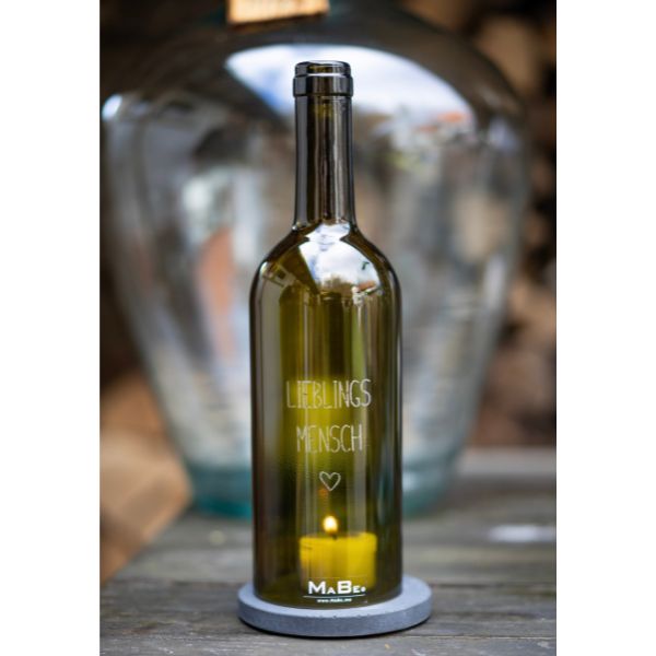 WINDLICHT >> LIEBLINGSMENSCH  << Design Deko aus Upcycling-Weinflasche