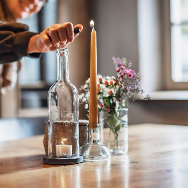 WINDLICHT >> LIEBLINGSMENSCH  << Design Deko aus Upcycling-Weinflasche
