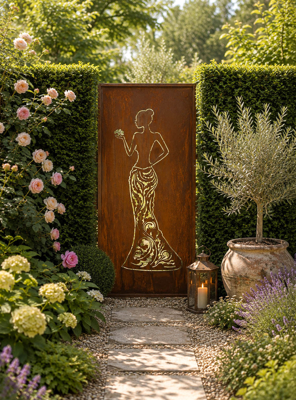 Edelrost Sichtschutzwand Frau Diana 200 × 100 cm – Parawand für Garten