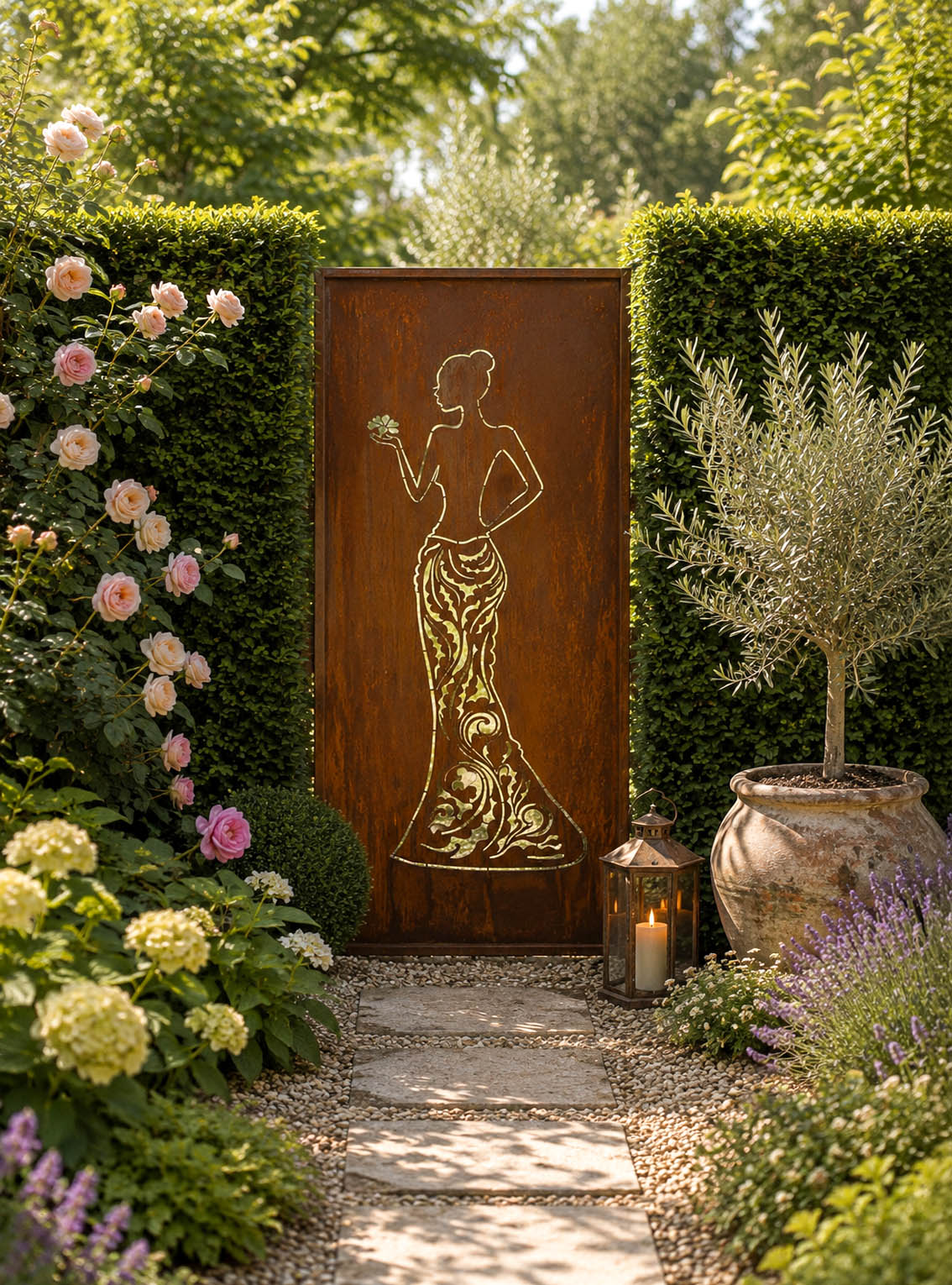 Edelrost Sichtschutzwand Frau Diana 200 × 100 cm – Parawand für Garten