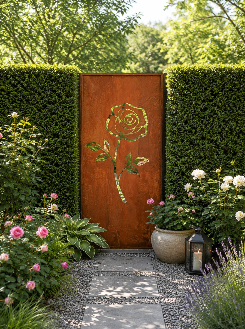 Edelrost Sichtschutzwand Rose 200 × 100 cm – Parawand für Garten