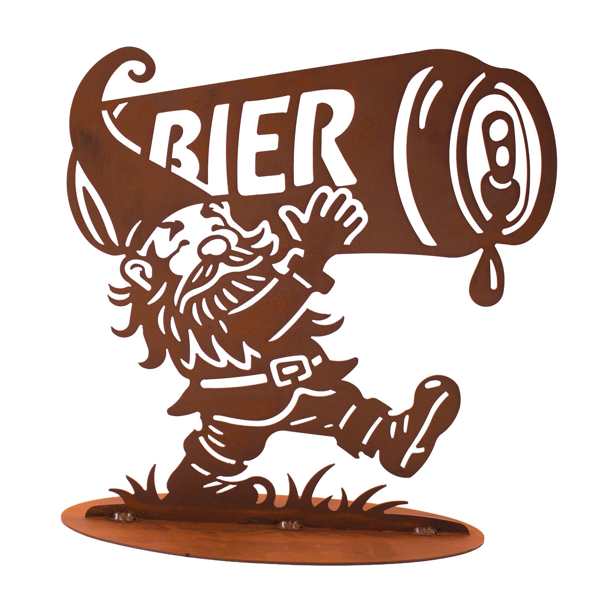 Party-Wichtel Set Bier, Whiskey & Bong – Edelrost Figuren auf Platte (3-teilig)