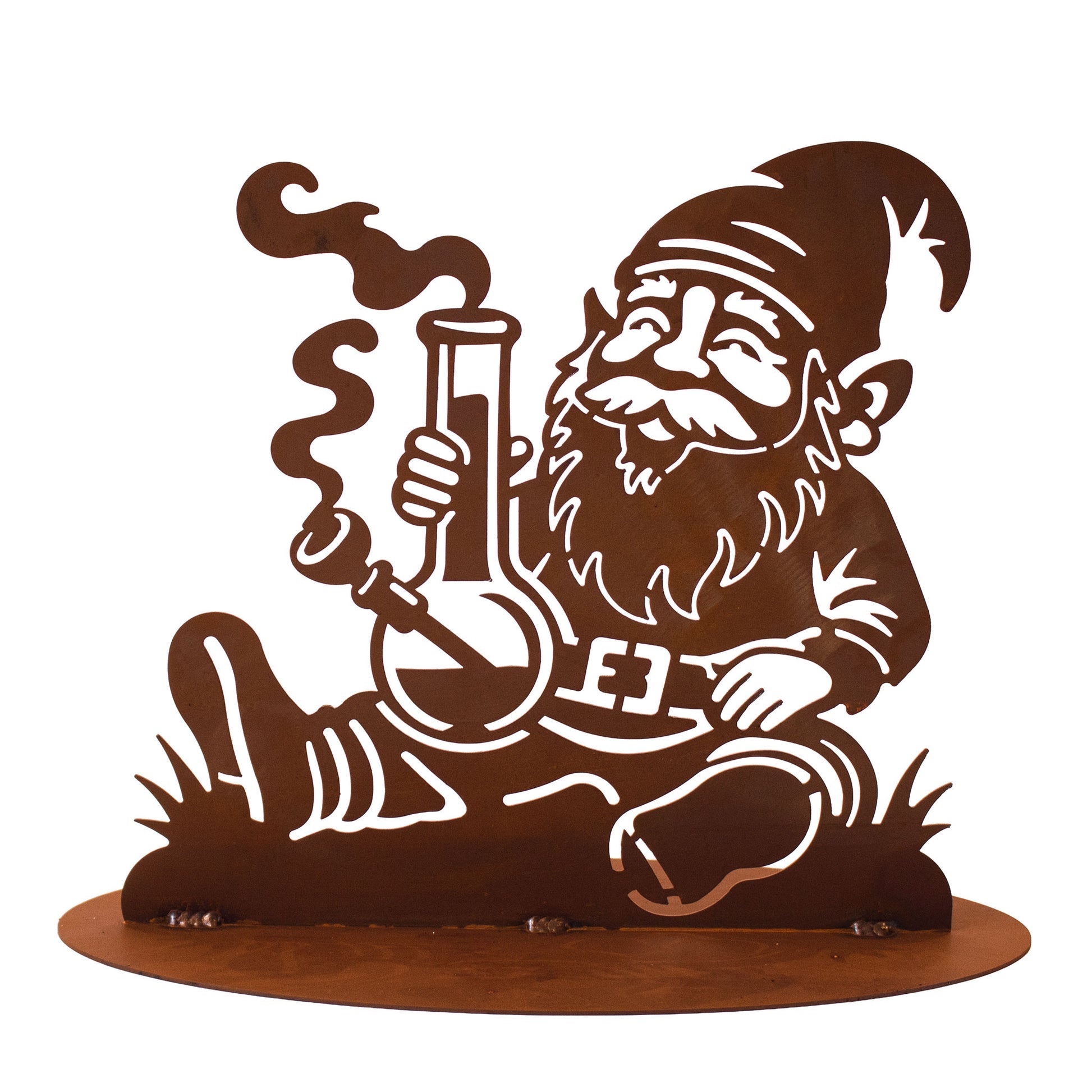 Party-Wichtel Set Bier, Whiskey & Bong – Edelrost Figuren auf Platte (3-teilig)