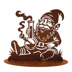 Party-Wichtel Set Bier, Whiskey & Bong – Edelrost Figuren auf Platte (3-teilig)