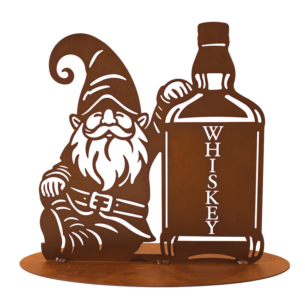 Party-Wichtel Set Bier, Whiskey & Bong – Edelrost Figuren auf Platte (3-teilig)