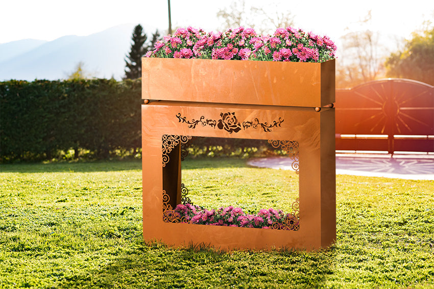 Pflanzsäule aus Edelrost im Barock-Design Gartendeko Pflanzendeko Rost Deko