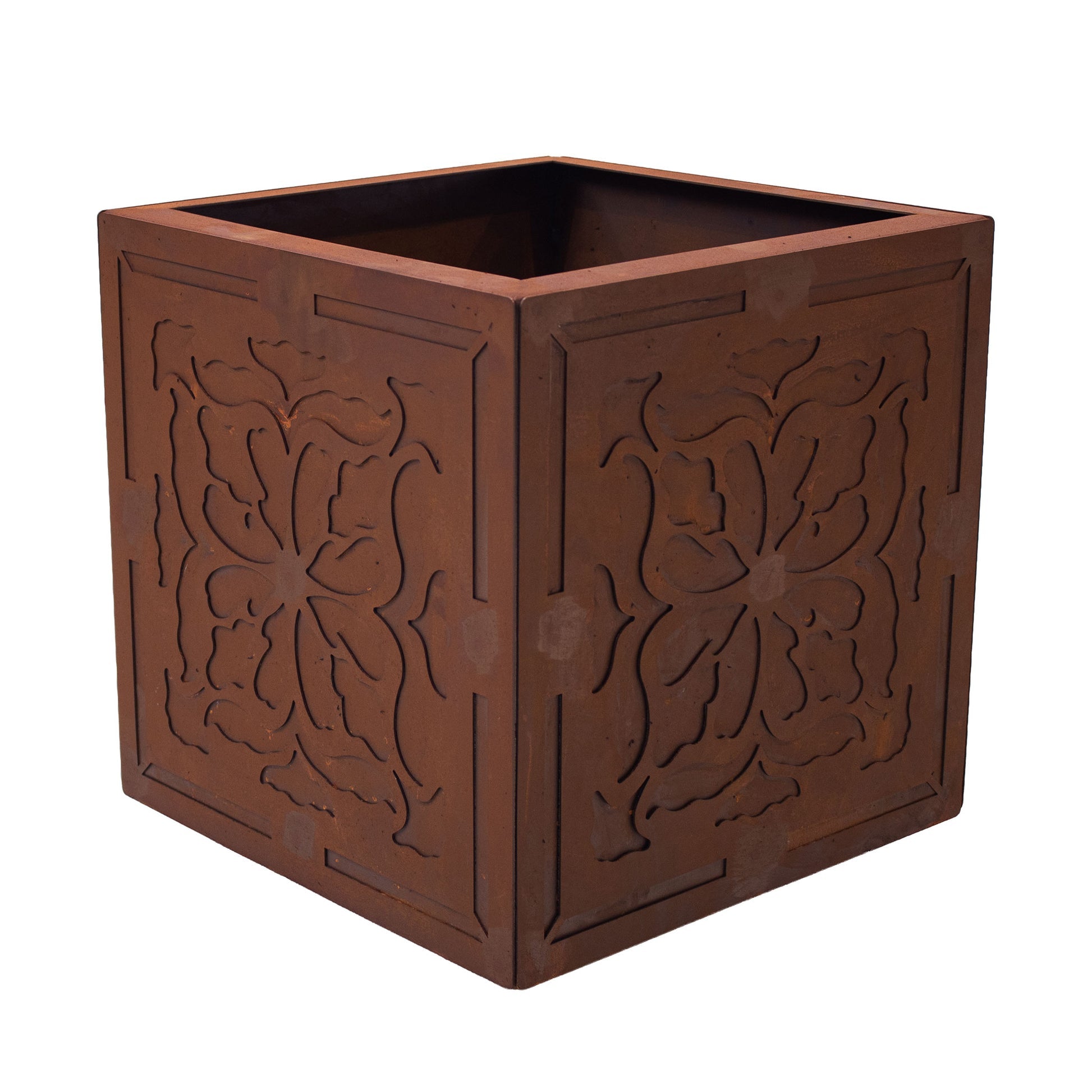 Pflanztrog Cubus Barock aus Metall – Edelrost Pflanzkübel 40×40×42 cm