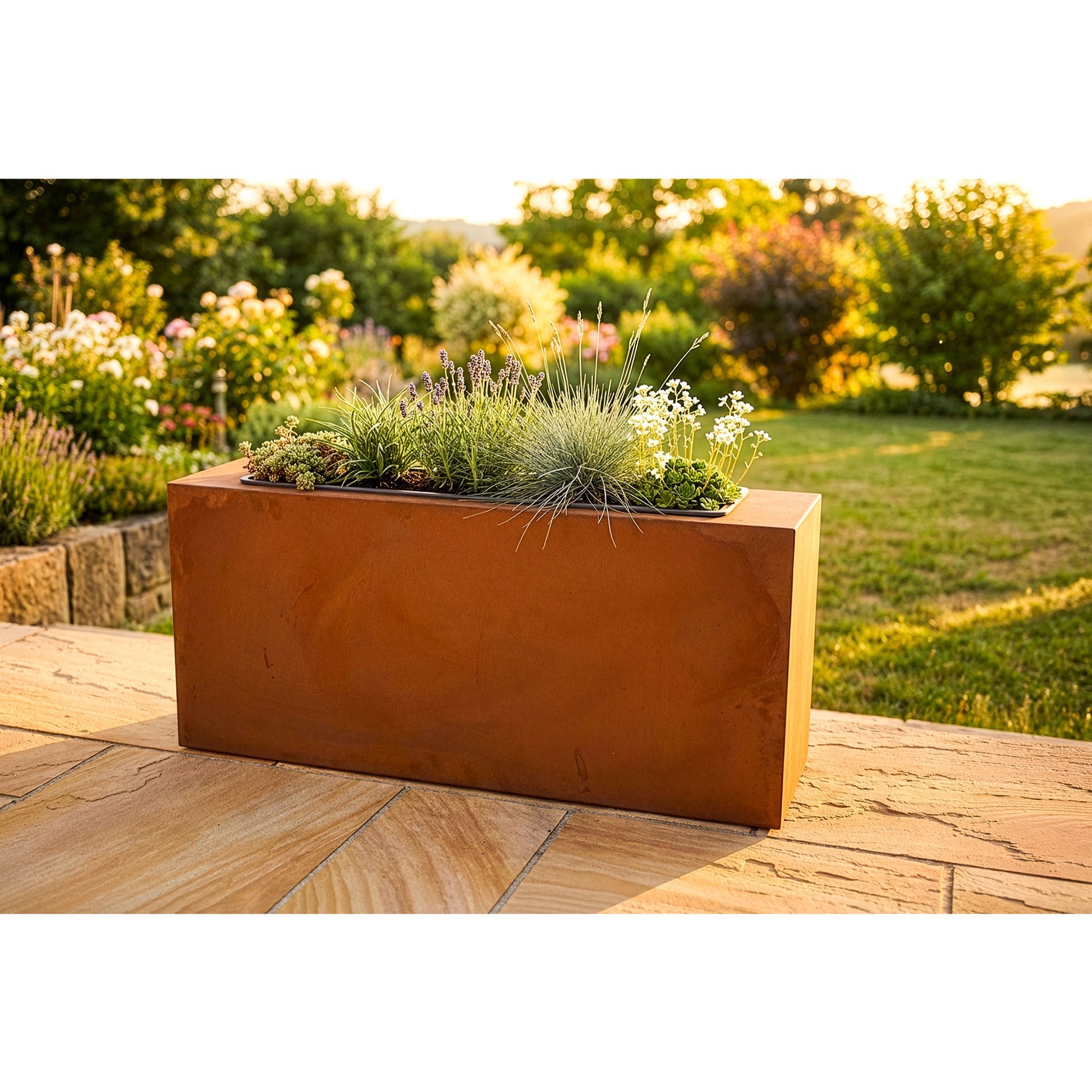 Pflanztrog für Sichtschutzwände Metall Edelrost mit Blumenkasten 100×50×23 cm