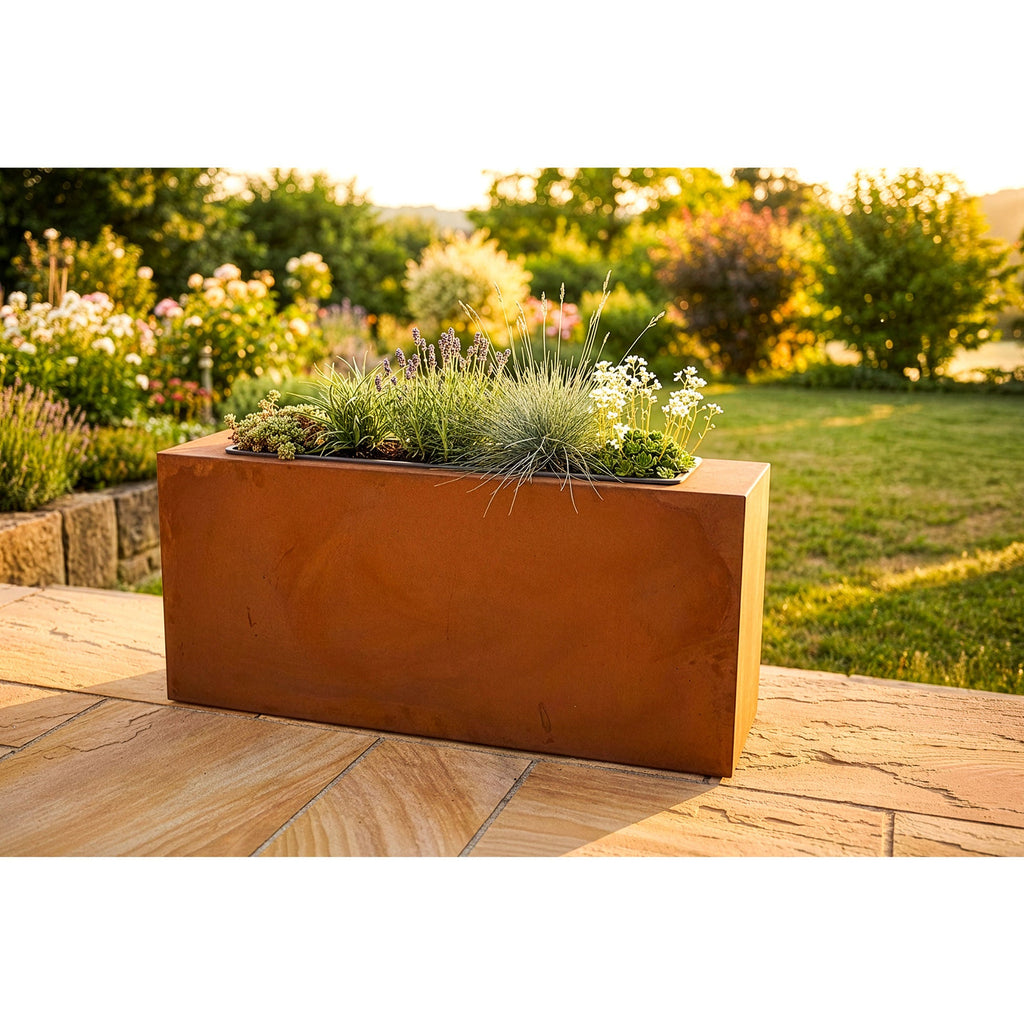 Pflanztrog für Sichtschutzwände Metall Edelrost mit Blumenkasten 100×50×23 cm