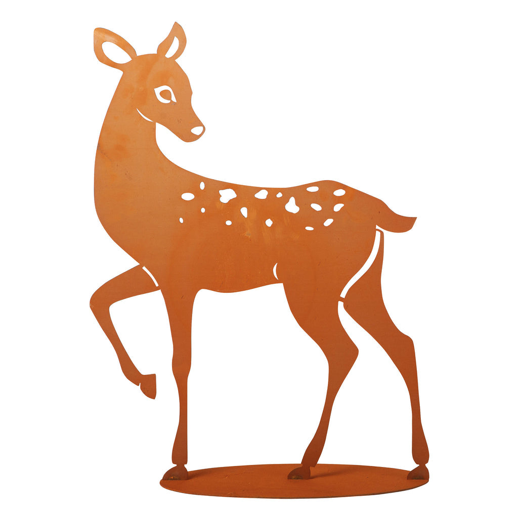Tierfigur aus Metall - Rehkitz auf Platte - Bambi Edelrost Rost Deko Garten