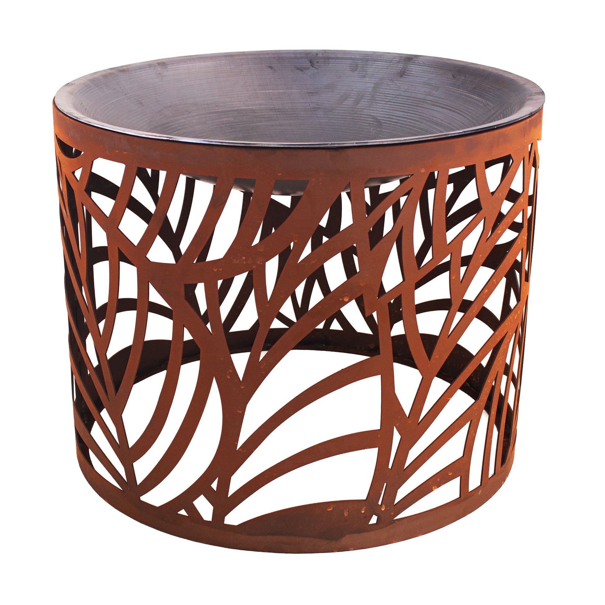 Runde Feuerstelle Blätter Edelrost 3in1 Feuerschale Pflanzgefäß Beistelltisch